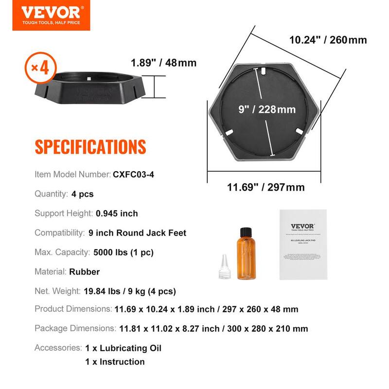 VEVOR RV Leveling Pads 9 In. Round Landing Feet Permanent Attached Jack Stabilizers 5000 lbs. Capacity 4-Pack - FXBDSJT2YC00P6V1JV0
