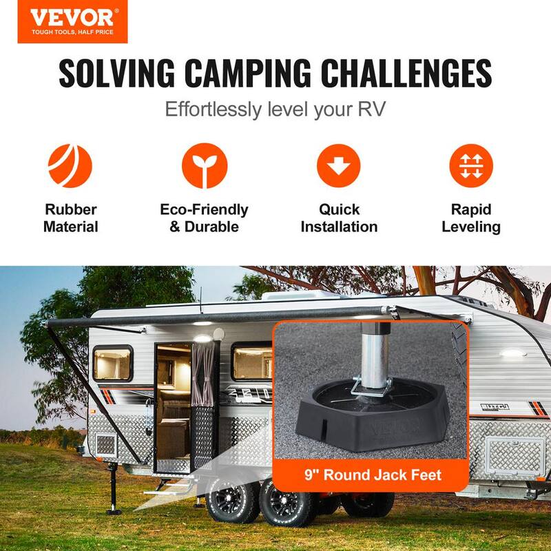 VEVOR RV Leveling Pads 9 in. Round Landing Feet Permanent Attached Jack Stabilizers 5000 lbs. Capacity Per Pad 6-Pack - FXBDLJT2YC00W5PN1V0