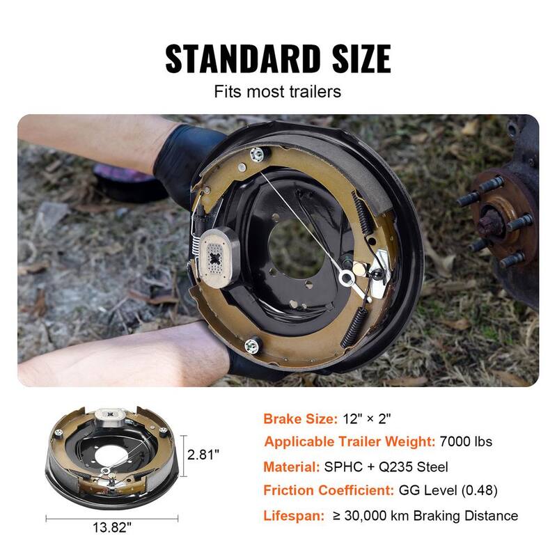 VEVOR Electric Trailer Brake Assembly, 12 in. x 2 in., 1 Pair Self-Adjusting Electric Brakes Kit for 7000 lbs. Axle - TCDZCC122YCZVSC8LV9-730