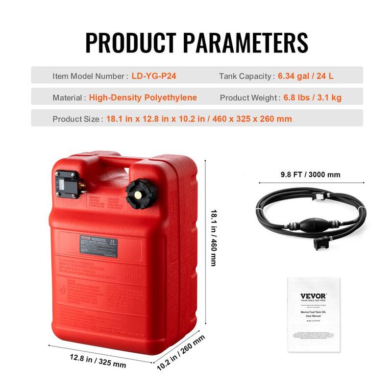 VEVOR Marine Fuel Tank, 6.34 gal., Portable Boat Fuel Gas Tank for Outboard Engine Boats, Outboard Marine Boat Fuel Tank - CYCYXLS6GAL0N38MBV0-802