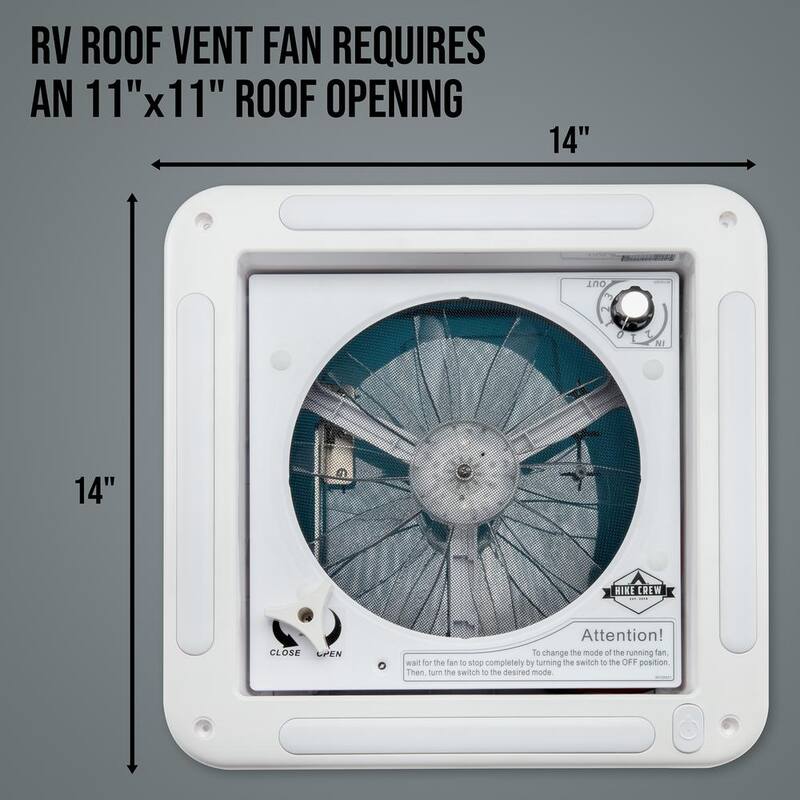 HIKE CREW Manual 11 in. 12V Motorhome Fan with 3 Speed Intake and Exhaust, RV Roof Vent Fan - HCRVVF11