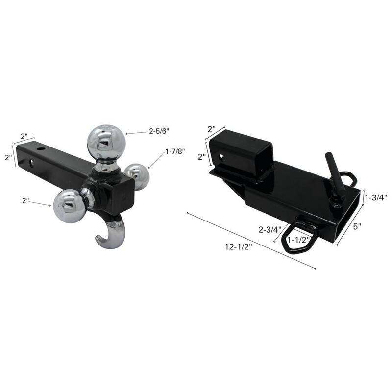 Extreme Max Clamp-On Forklift Hitch 2 in. Receiver with Tri-Ball Hitch and Tow Hook - 5001.1389