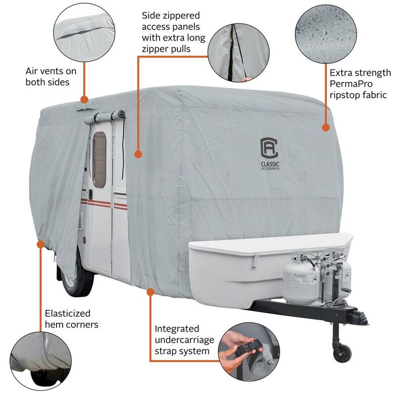 Classic Accessories Over Drive PermaPRO Molded Fiberglass Travel Trailer Cover, Fits up to 10 ft. 1 in.-13 ft. long RVs - 80-408-151001-RT