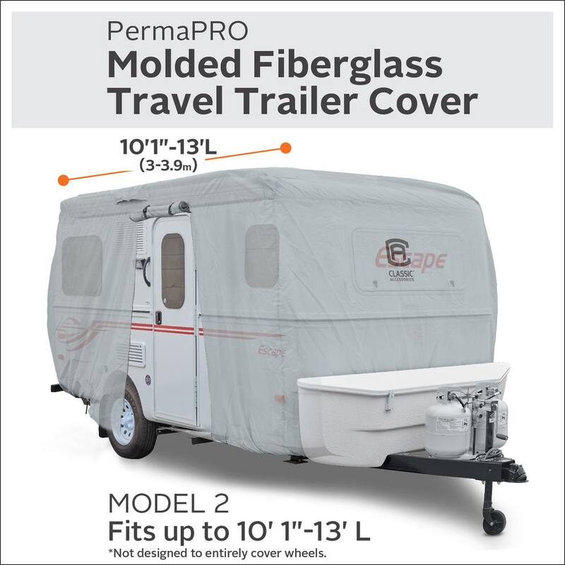 Classic Accessories Over Drive PermaPRO Molded Fiberglass Travel Trailer Cover, Fits up to 10 ft. 1 in.-13 ft. long RVs - 80-408-151001-RT
