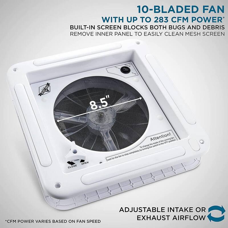 HIKE CREW 11 in. Manual RV Roof Vent Fan with Reversible Airflow Button - HCRVF11S
