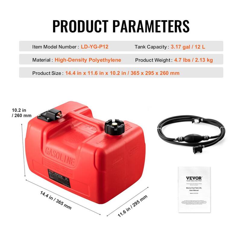 VEVOR Marine Fuel Tank, 3.17 Gal., Portable Boat Fuel Gas Tank for Outboard Engine Boats, Outboard Marine Boat Fuel Tank - CYCYXWS3GAL0FPMRNV0-802