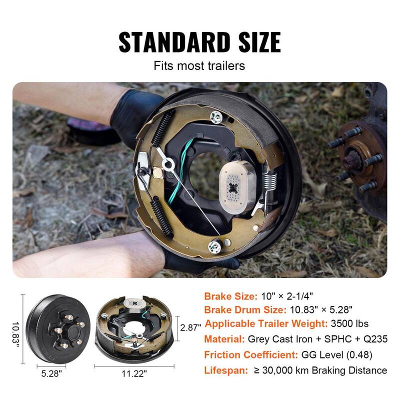 VEVOR Trailer Hub Drum Kits 5 on 4.5 in. B.C. with 10 in. x 2.25 in. Electric Brakes, Self-Adjusting Trailer Brake Assembly - TCDZCC10225YXT7IHV9-730