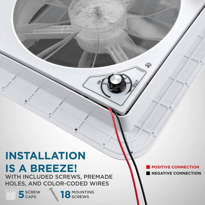HIKE CREW 3.75 in. x 14 in. Manual RV Roof Vent Fan with 3-Speeds and LED Light - White - HCRVF14WLW