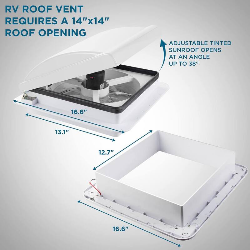 HIKE CREW 3.75 in. x 14 in. Manual RV Roof Vent Fan with 3-Speeds and LED Light - White - HCRVF14WLW