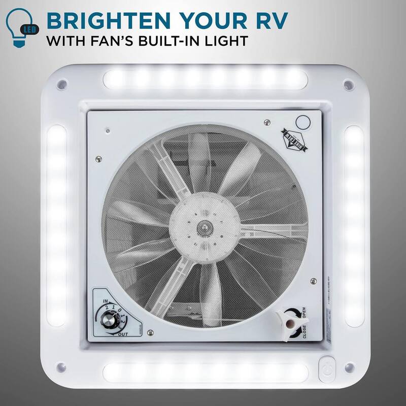 HIKE CREW 3.75 in. x 14 in. Manual RV Roof Vent Fan with 3-Speeds and LED Light - White - HCRVF14WLW
