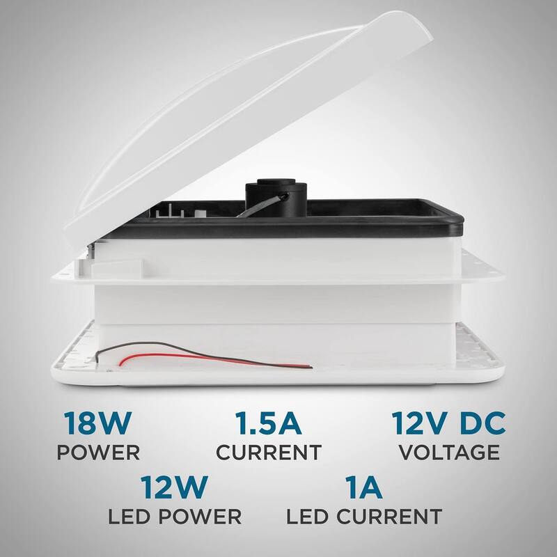 HIKE CREW 3.75 in. x 14 in. Manual RV Roof Vent Fan with 3-Speeds and LED Light - White - HCRVF14WLW