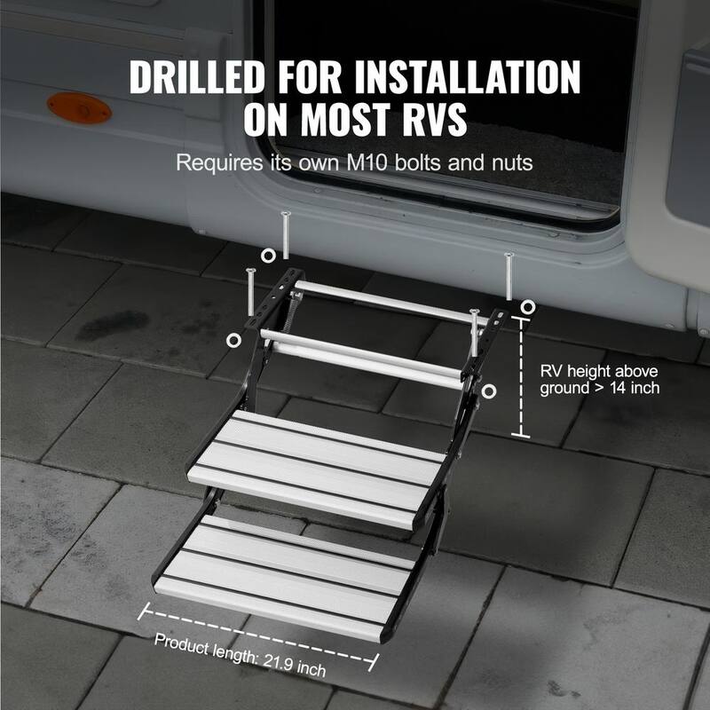 VEVOR RV Steps 2-Step Manual Retractable RV Stairs Foldable 440 LBS Load Capacity Aluminum Alloy Steps Thickened Steel Plate - FCBTZDKZDKSDNVHFTV0