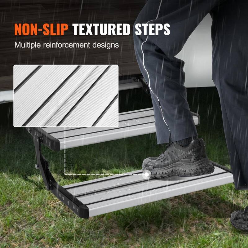 VEVOR RV Steps 2-Step Manual Retractable RV Stairs Foldable 440 LBS Load Capacity Aluminum Alloy Steps Thickened Steel Plate - FCBTZDKZDKSDNVHFTV0