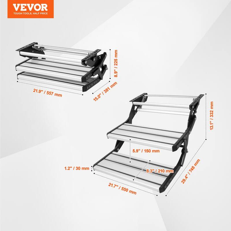 VEVOR RV Steps 2-Step Manual Retractable RV Stairs Foldable 440 LBS Load Capacity Aluminum Alloy Steps Thickened Steel Plate - FCBTZDKZDKSDNVHFTV0