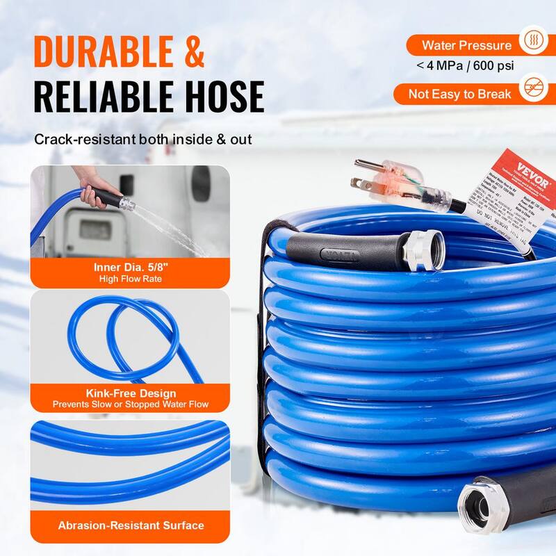 VEVOR Heated Drinking Water Hose Antifreeze to -45°F, 30ft. Heated Water Hose for RV, Automatic Self-regulating, 5/8in. - GHKJRSG30YC0BXYABV1-0920