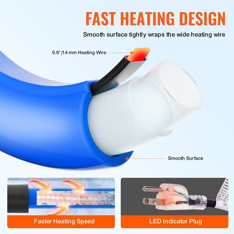 VEVOR Heated Drinking Water Hose Antifreeze to -45°F, 30ft. Heated Water Hose for RV, Automatic Self-regulating, 5/8in. - GHKJRSG30YC0BXYABV1-0920
