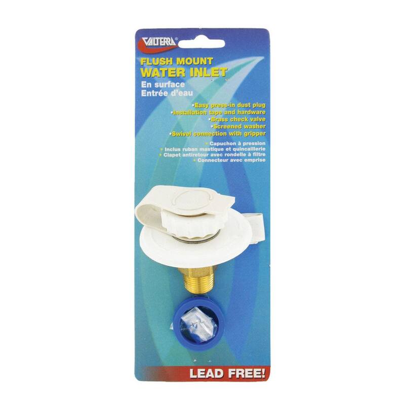 Valterra Flush-Mount Water Inlet - MPT Flange, Brass, White (Carded) - A01-0170LFVP