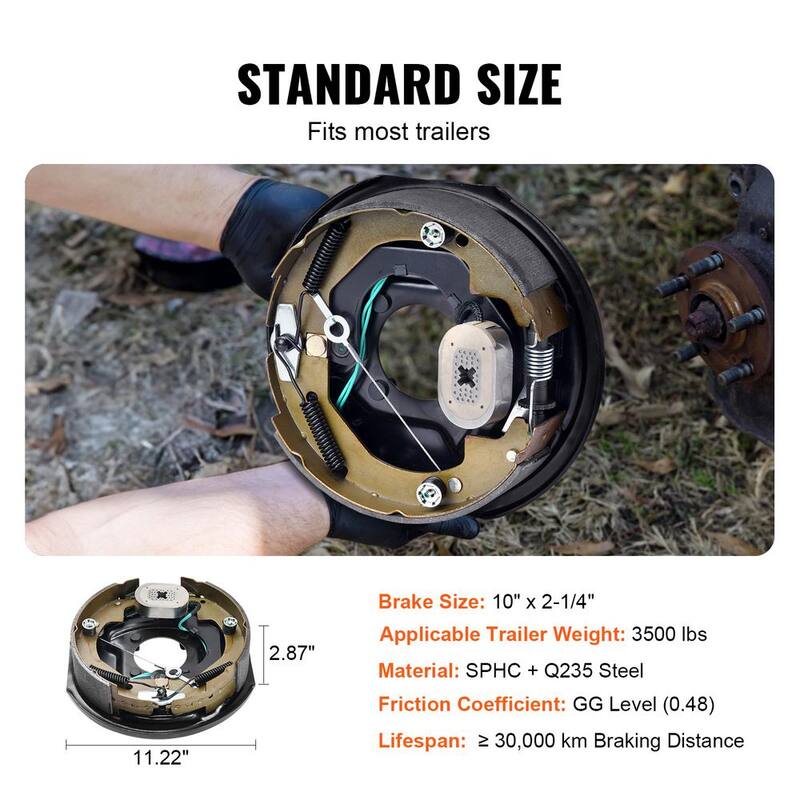 VEVOR Electric Trailer Brake Assembly, 10 in. x 2.25 in., 1 Pair Self-Adjusting Electric Brakes Kit for 3500 lbs. Axle - TCDZCC10225YO1TKFV9-730