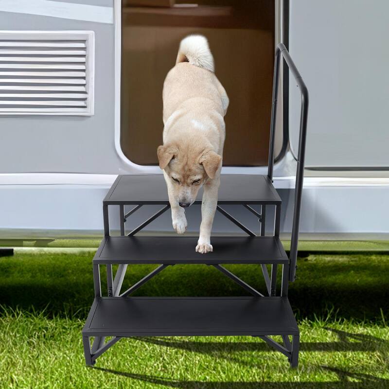 VEVOR RV Steps, 3-Step RV Stairs, 440 lbs. Load Capacity, Thickened Carbon Steel, With Handrail, Non-Slip Steps for Safe Entry - FCBTGDKHJG3JJF4MLV0-0920