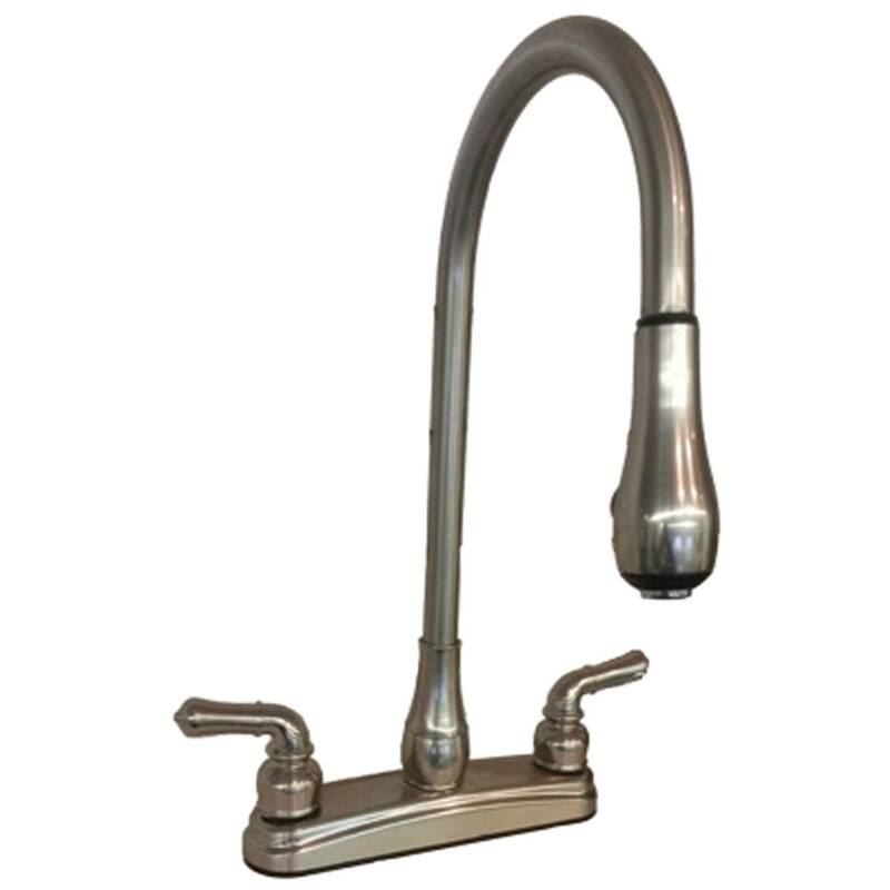 Empire Brass RV Kitchen Faucet with Gooseneck Spout, Pull-Down Sprayer and Teapot Handles - 8 in., Brushed Nickel - U-YNN2000N