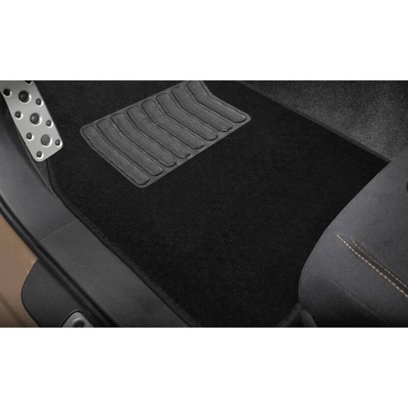 FH Group Black 3-Row Universal Premium Soft Carpet Floor Mats with Striped Heel Pad Floor Liners - Full Set - DMF14406BLK3ROW