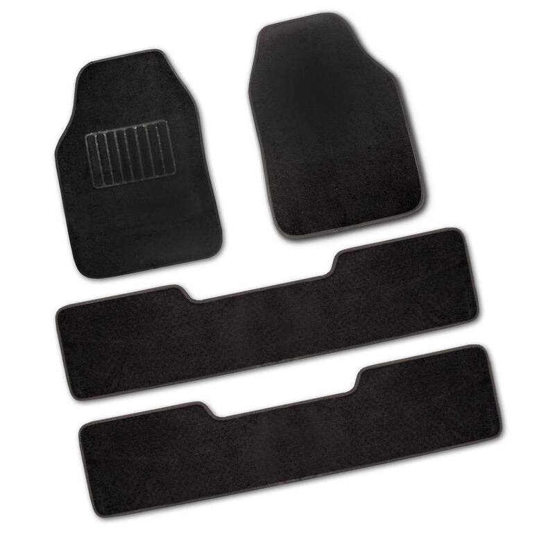 FH Group Black 3-Row Universal Premium Soft Carpet Floor Mats with Striped Heel Pad Floor Liners - Full Set - DMF14406BLK3ROW