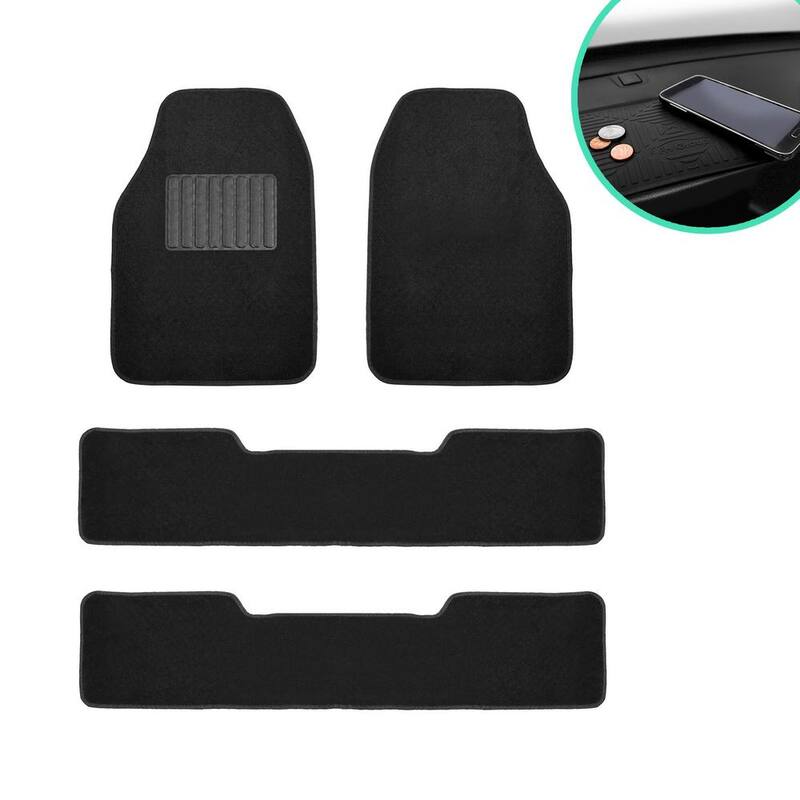 FH Group Black 3-Row Universal Premium Soft Carpet Floor Mats with Striped Heel Pad Floor Liners - Full Set - DMF14406BLK3ROW