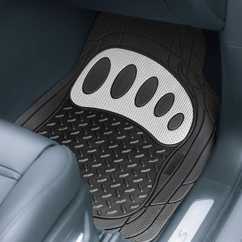 FH Group Trimmable ClimaProof Rubber Floor Mats with Footprint Design - Full Set (4-Piece) - DMF11310WHITE
