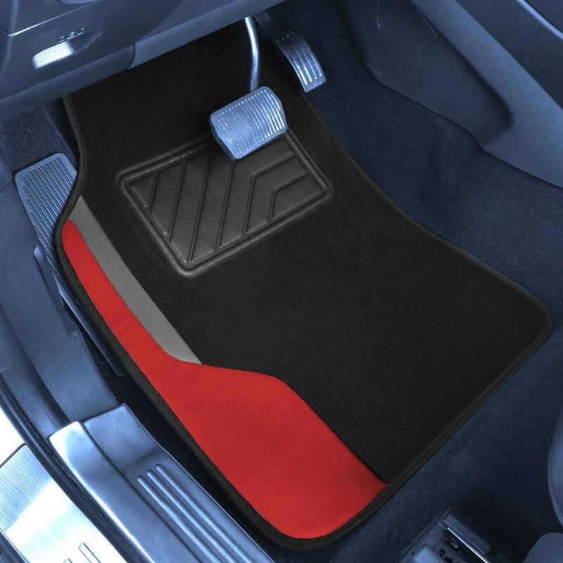 FH Group Red Color-Block Carpet Liners Non-Slip Car Floor Mats with Faux Leather Accents - Full Set - DMF14502RED