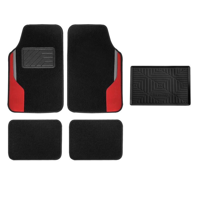 FH Group Red Color-Block Carpet Liners Non-Slip Car Floor Mats with Faux Leather Accents - Full Set - DMF14502RED