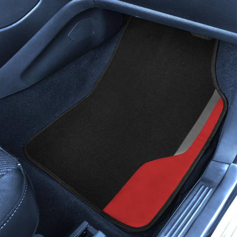 FH Group Red Color-Block Carpet Liners Non-Slip Car Floor Mats with Faux Leather Accents - Full Set - DMF14502RED