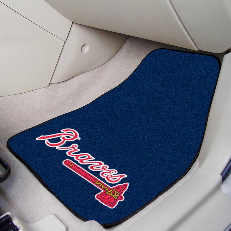 FANMATS Atlanta Braves 17 in. x 27 in. 2-Piece Front Nylon Carpet Car Floor Mat Set - 29195