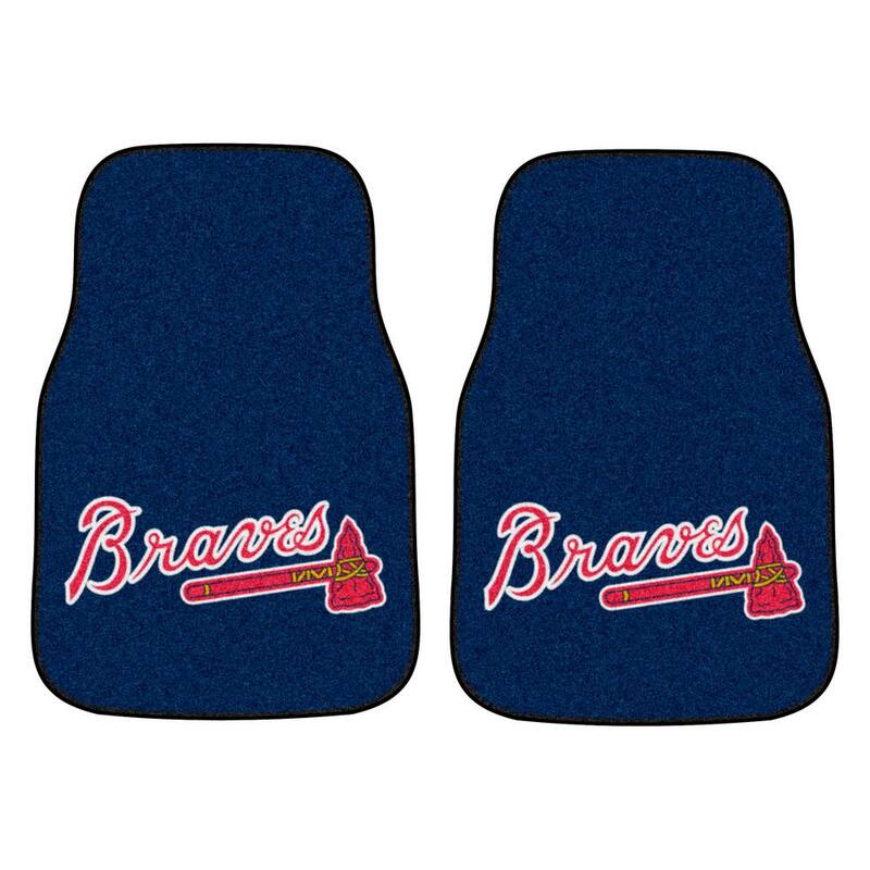FANMATS Atlanta Braves 17 in. x 27 in. 2-Piece Front Nylon Carpet Car Floor Mat Set - 29195