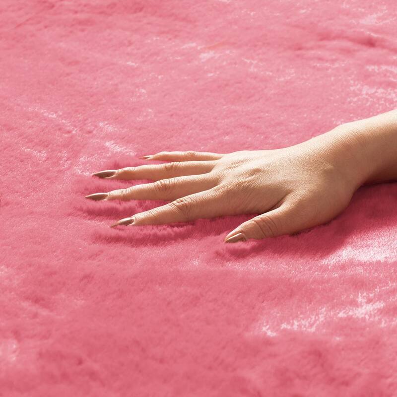FH Group Doe16 Faux Rabbit Fur Non-Slip Floor Mats - Full Set - DMF14416PINK
