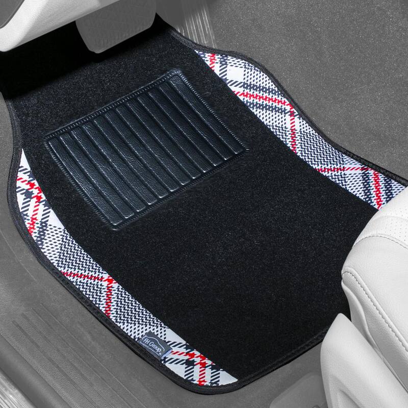 FH Group Beige Tartan11 Plaid Print Trim Carpet Floor Mats - Full Set - DMF14411PLAIDBEIGE