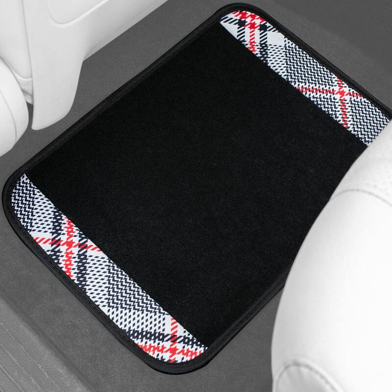FH Group Beige Tartan11 Plaid Print Trim Carpet Floor Mats - Full Set - DMF14411PLAIDBEIGE