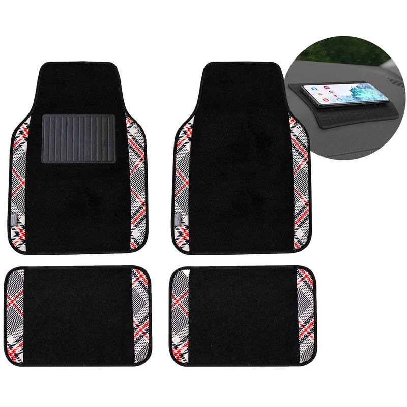 FH Group Beige Tartan11 Plaid Print Trim Carpet Floor Mats - Full Set - DMF14411PLAIDBEIGE