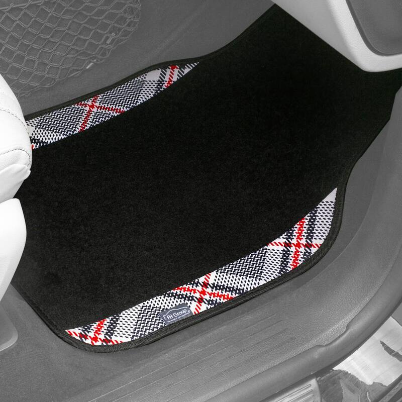 FH Group Beige Tartan11 Plaid Print Trim Carpet Floor Mats - Full Set - DMF14411PLAIDBEIGE