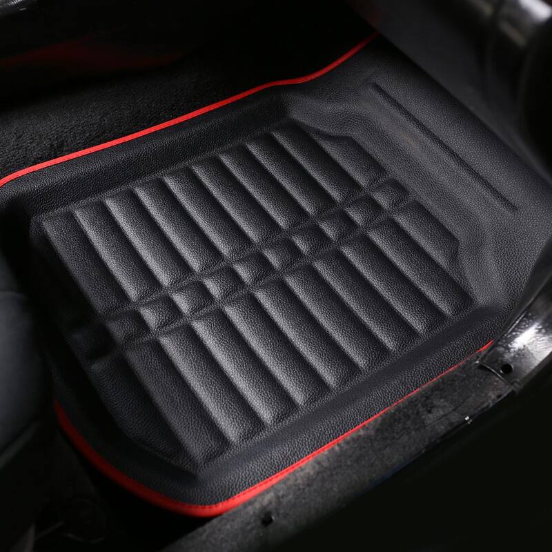 FH Group Red Black Faux Leather Liners Deep Tray Car Floor Mats with Anti-Skid Backing - Front Set - DMF14409REDBLACKFRONT