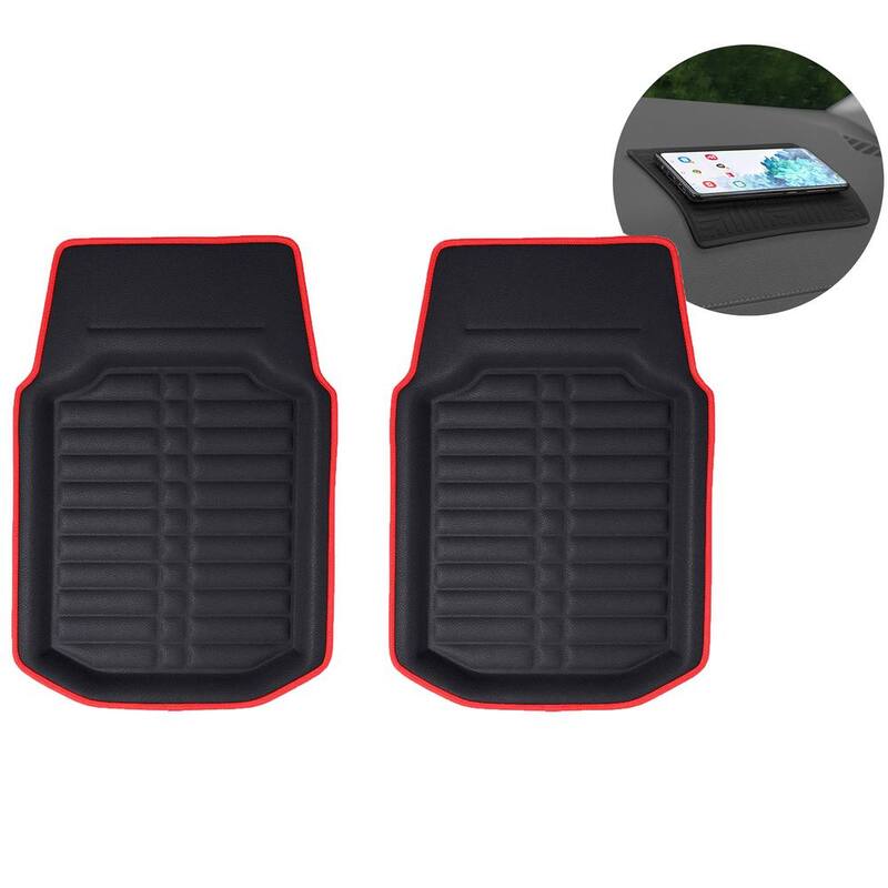 FH Group Red Black Faux Leather Liners Deep Tray Car Floor Mats with Anti-Skid Backing - Front Set - DMF14409REDBLACKFRONT