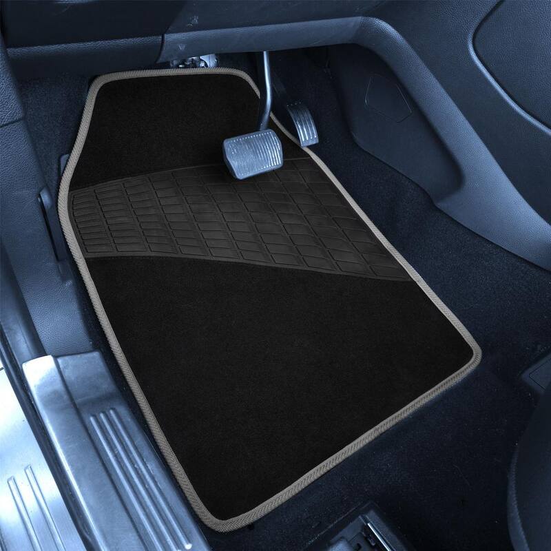 FH Group Gray Color-Trimmed Liners Non-Slip Car Floor Mats with Rubber Heel Pad - Full Set - DMF14503GRAY