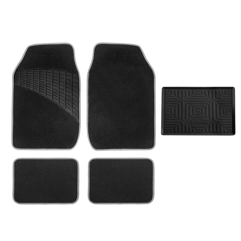 FH Group Gray Color-Trimmed Liners Non-Slip Car Floor Mats with Rubber Heel Pad - Full Set - DMF14503GRAY