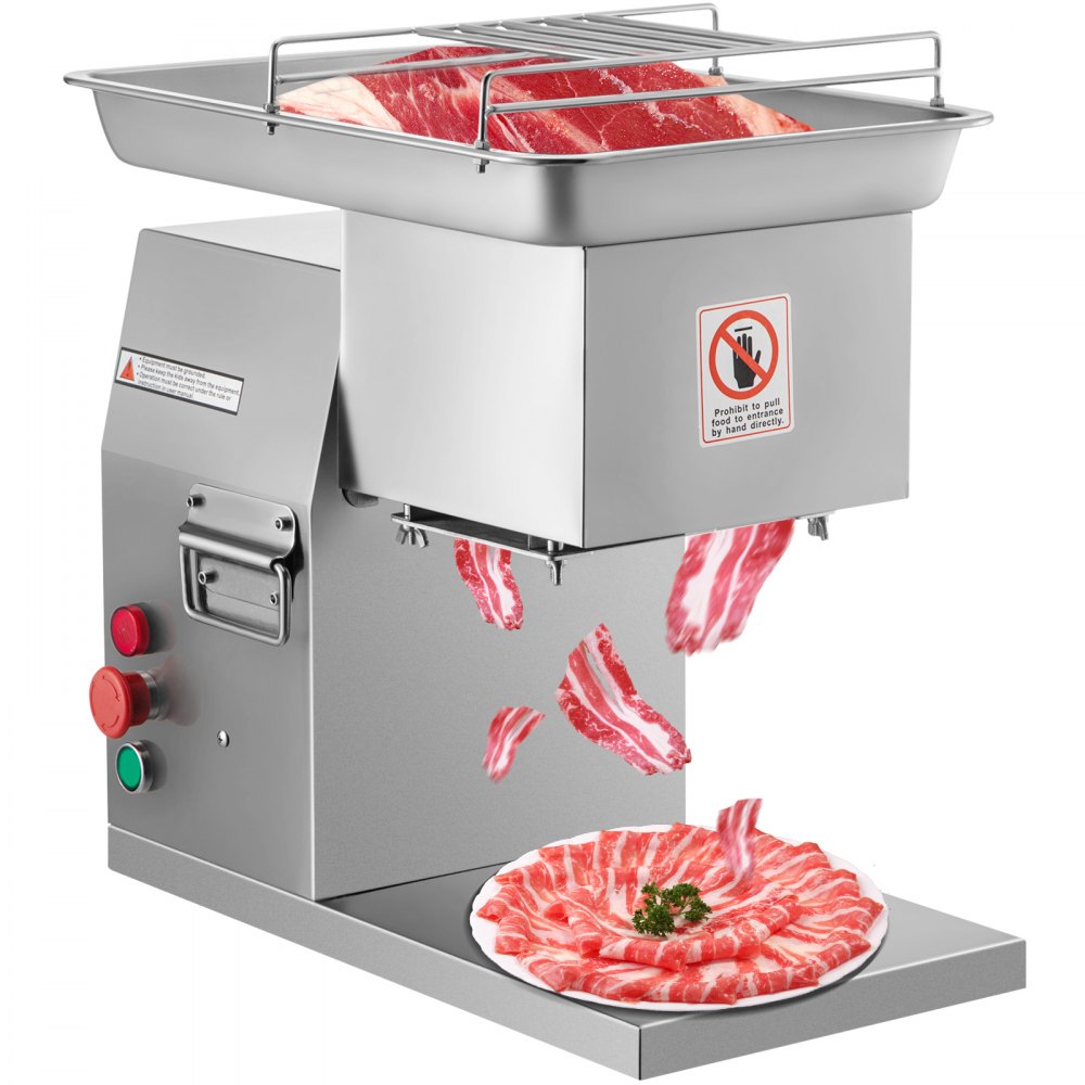 VEVOR Commercial Meat Cutter Machine 1100 LB/H 3mm Stainless Steel with Pulley 600W Electric Food Cutting Slicer for Kitchen Restaurant Supermarket Market - TSQPJ000000000001V1