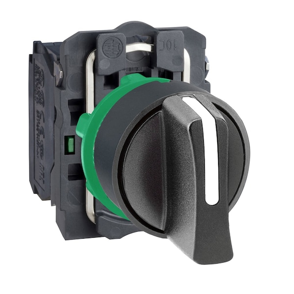 Interruptor selector Schneider Electric, Harmony XB5, de plástico, negro, 22mm, 2 posiciones, retorno por resorte de derecha a izquierda, 1 contacto normalmente abierto - XB5AD41