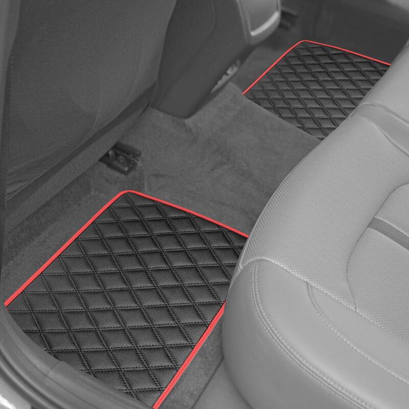 FH Group Red 4-Piece Deluxe Universal Liners Faux Leather Car Floor Mats - Full Set - DMF12003RED
