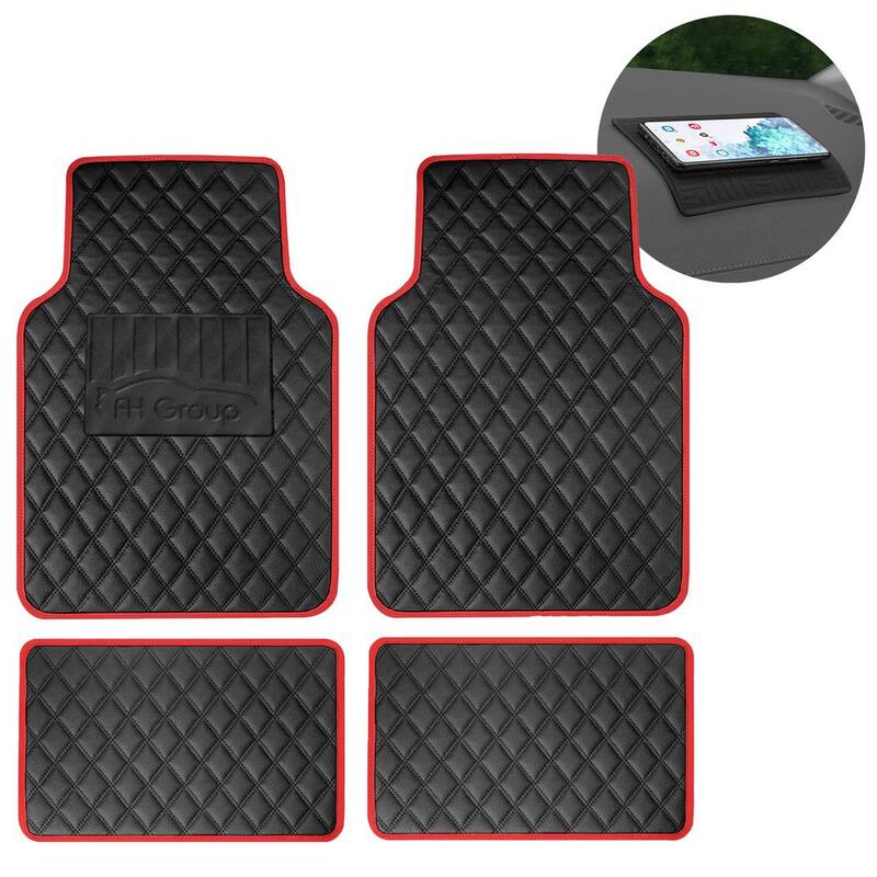 FH Group Red 4-Piece Deluxe Universal Liners Faux Leather Car Floor Mats - Full Set - DMF12003RED