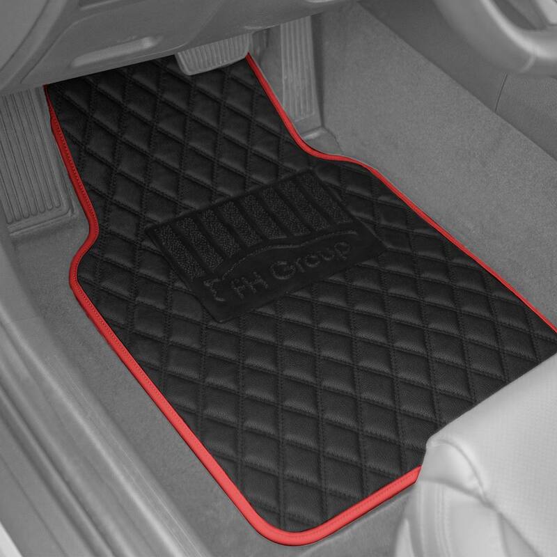 FH Group Red 4-Piece Deluxe Universal Liners Faux Leather Car Floor Mats - Full Set - DMF12003RED