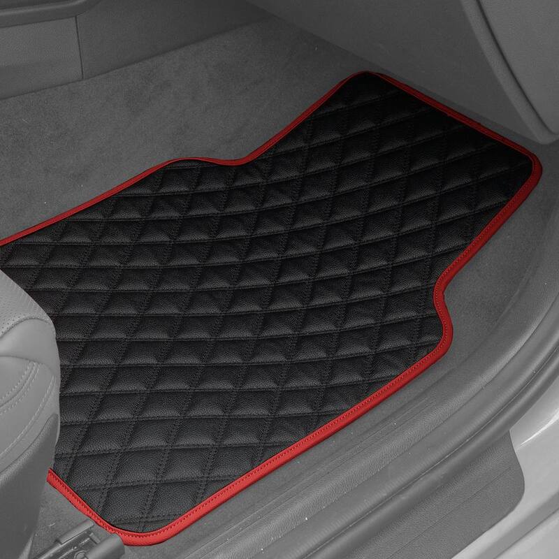FH Group Red 4-Piece Deluxe Universal Liners Faux Leather Car Floor Mats - Full Set - DMF12003RED