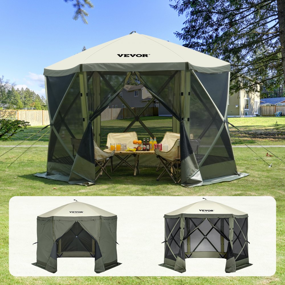 VEVOR Pop Up Gazebo Tent, Pop-Up Screen Tent 6 Sided Canopy Sun Shelter with 6 Removable Privacy Wind Cloths & Mesh Windows, 10x10FT Quick Set Screen Tent with Mosquito Netting, Army Green - ZPSLTJLS10X1F6ZWMV0