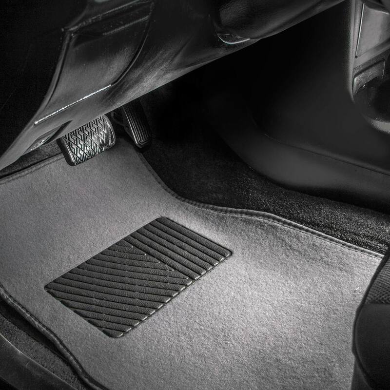 FH Group Gray 4-Piece Universal Premium Soft Carpet Floor Mats with Striped Heel Pad Floor Liners - Full Set - DMF14403GRAY